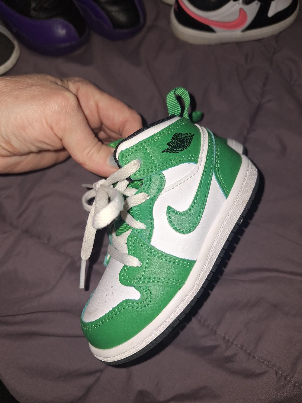 Nike Kids Green and White High-Top Sneakers 7c